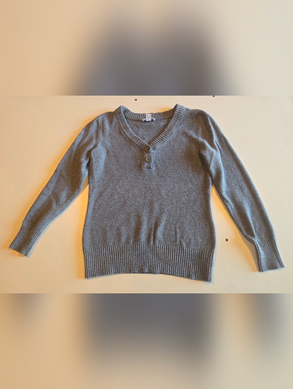 St. John's Bay Gray V-Neck Button Pullover Sweater